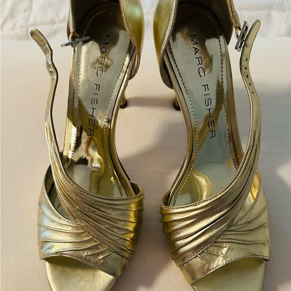 Marc Fisher Gold Pleated Slingback Heels